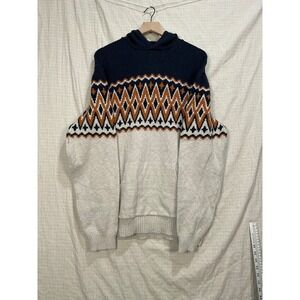 Cabin Fever Mens XL Knit Hoodie Sweater Southwestern Geometric Navy Rust #2156